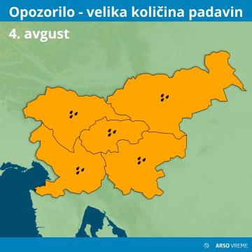 Arso opozorilo padavine za 3 8 2023